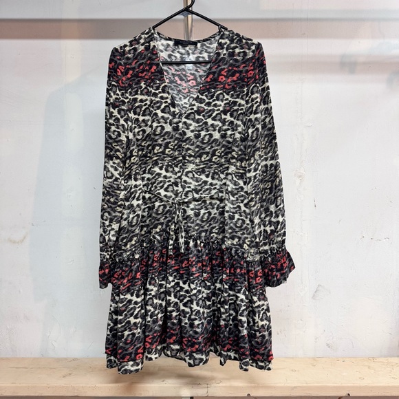 AllSaints Alia Juba silk dress with a leopard print size medium women’s - Picture 2 of 8